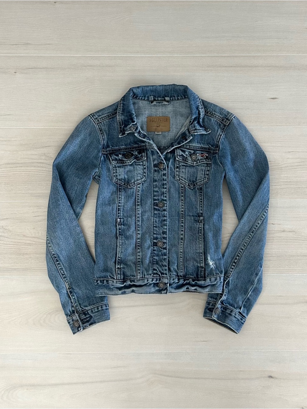 y2k hollister distressed denim jacket